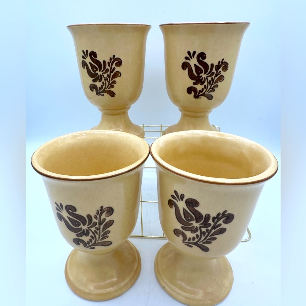 Vintage Pfaltzgraff Set Of 4 Ceramic Wine Goblets Village Pattern  5.25" Tall